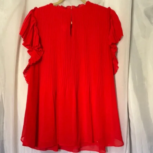 Ann Taylor Red Short Sleeve Pleaded Blouse - Picture 8 of 13